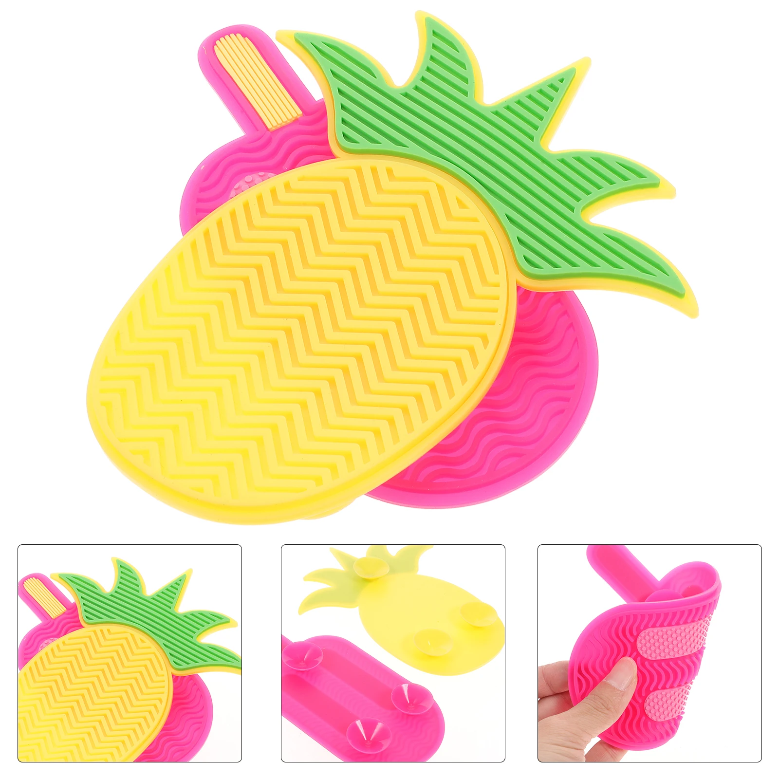 

2pcs Brush Cleaning Pad Silicone Wash Mat Ice Stick Pineapple Design Durable Practical Easy Clean For Home Beauty Salon Makeup