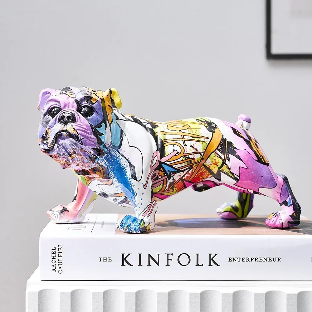 Art Fashion splash color Creative Color Bulldog statue Crafts Simple Creative Painted Graffiti Living Room Color Dog Decorations