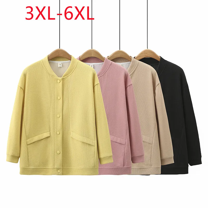 

New 2023 Ladies Spring Autumn Plus Size Tops For Women Large Size Long Sleeve O-neck Yellow Coat 3XL 4XL 5XL 6XL