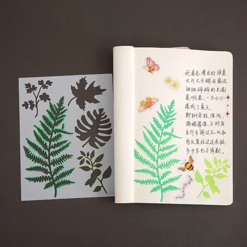 5pcs Creative Floral Butterfly Leaf Stencils for Scrapbook Journal Aesthetic Flower Plastic Painting Furniture Template