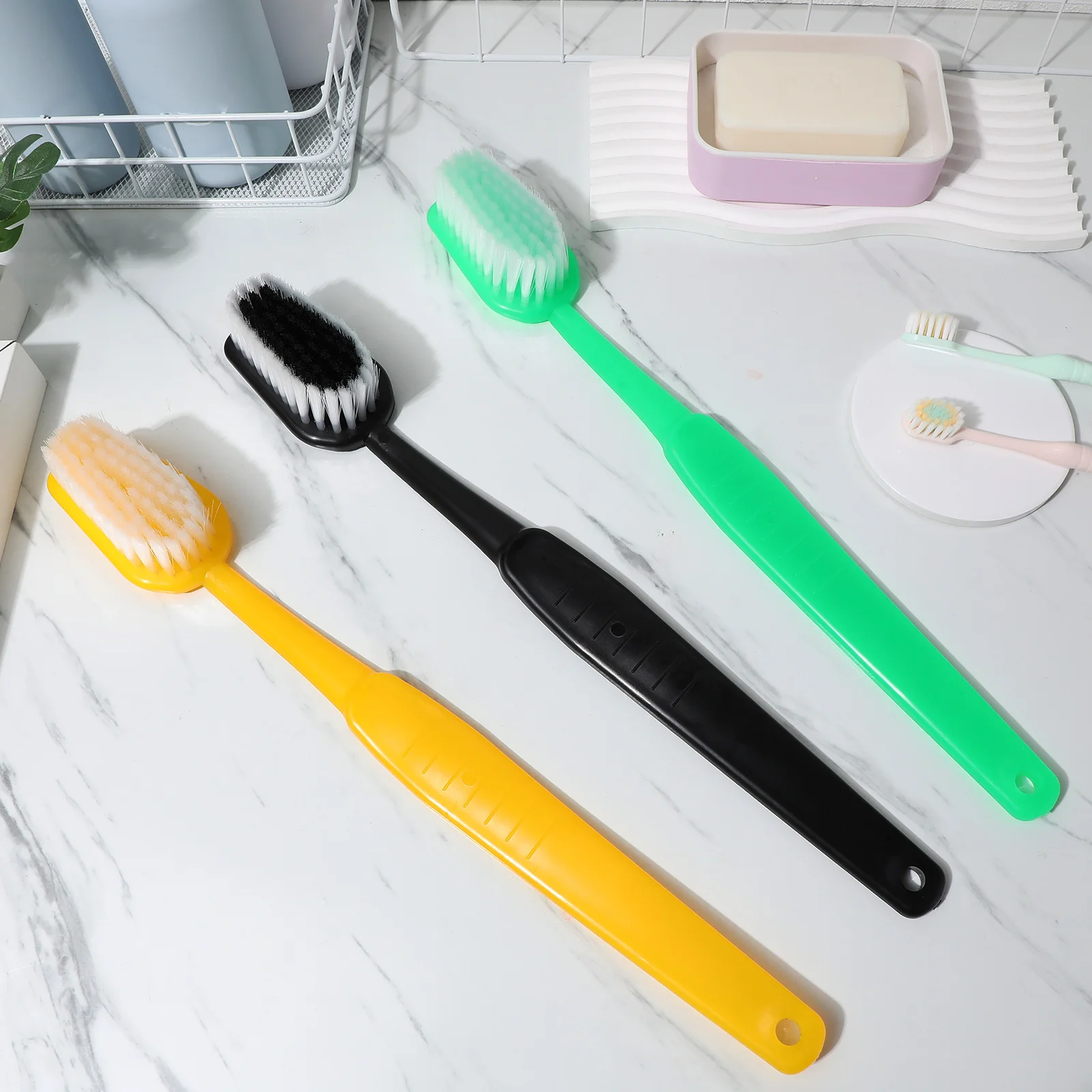 

3pcs Toothbrush Photo Props Large Decorative Toothbrush Prop Black Yellow Green Decor Dental Teaching Aids Party Favors