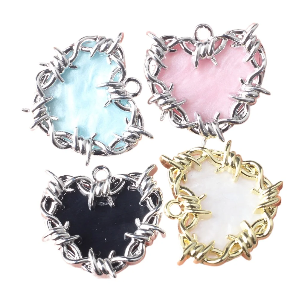 6pcs/lot 23MM Zinc Alloy Edge-wrapped Resin Heart-shaped Pendant Charms DIY Necklace Bracelet Earrings Accessories