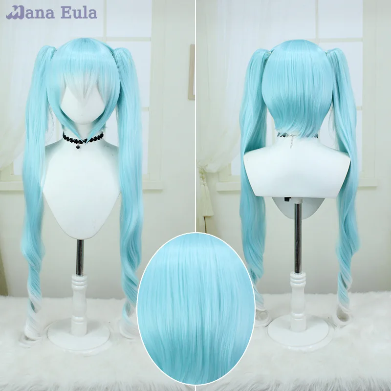 雪ミクウィッグ-vocaloid-ミクコスプレウィッグ耐熱ダブルポニーテールアイスブルーグラデーションホワイト-120-センチメートルミクロールプレイアニメウィッグ