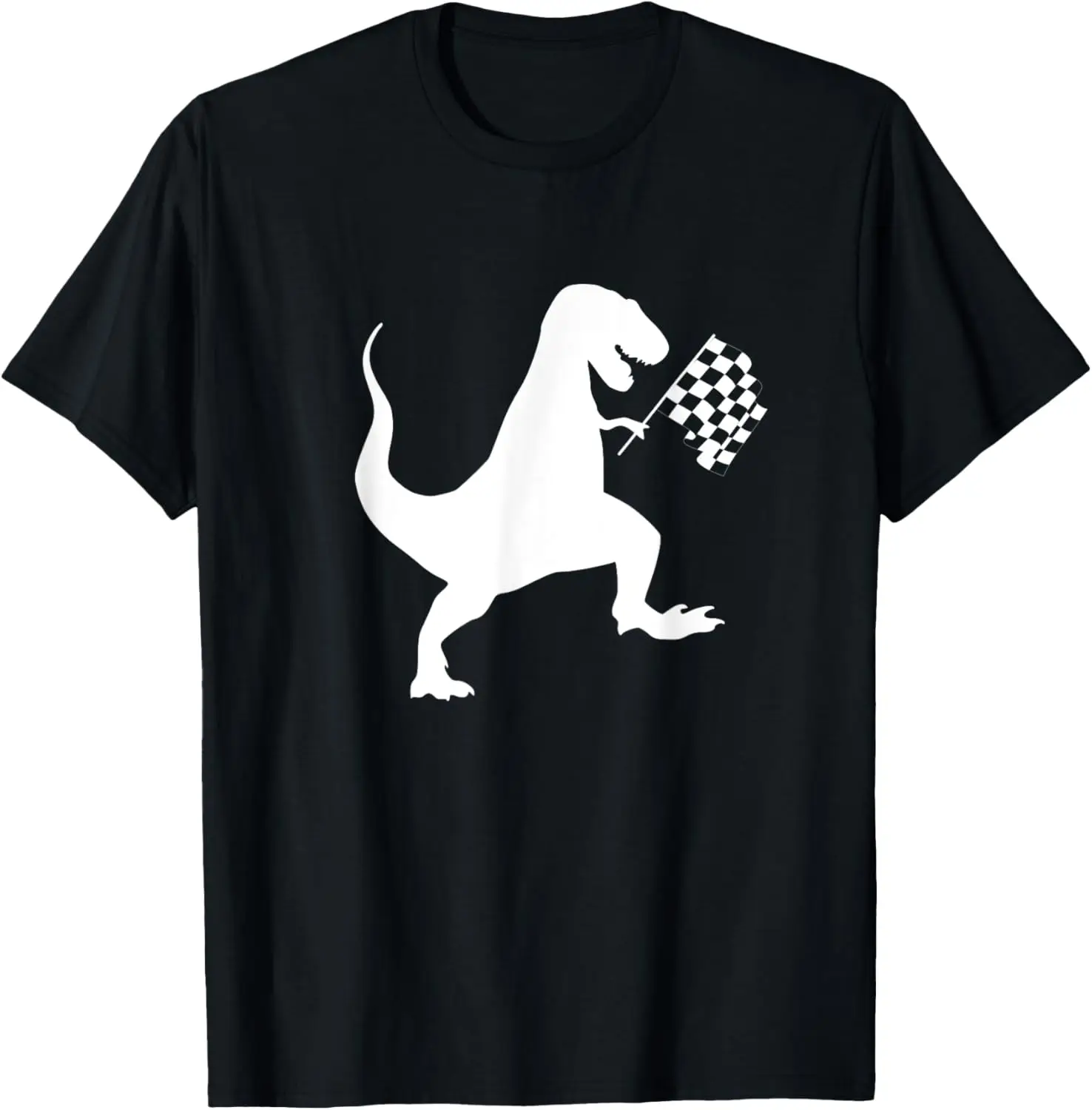 Checkered Flag Tops Dinosaur Racing Race Car Theme T-Shirt