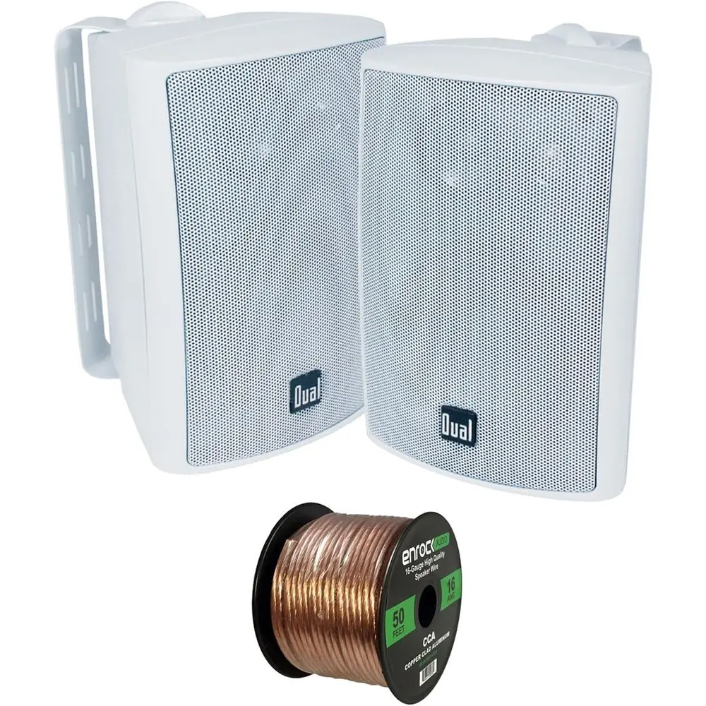 

2x LU47PW 4 Inch 100-Watt 3-Way Indoor / Outdoor High Perormance Bookshel Studio Monitor White Speakers w/ Swivel Brackets , Enr