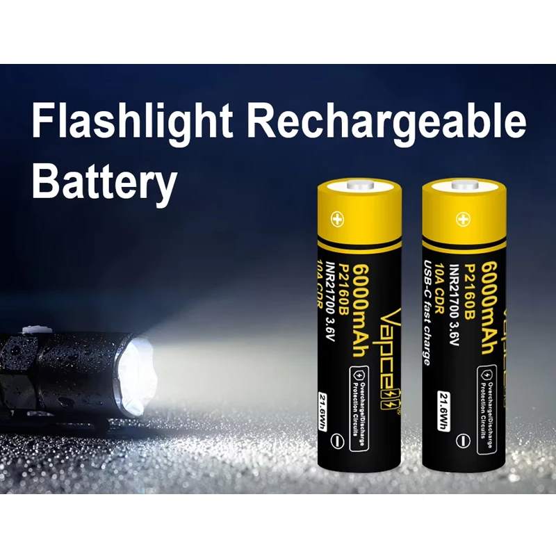 Vapcell original p2160b inr 21700 6000mah bateria 10a vs p2160a bateria de lítio recarregável de alta capacidade USB-C para lanterna