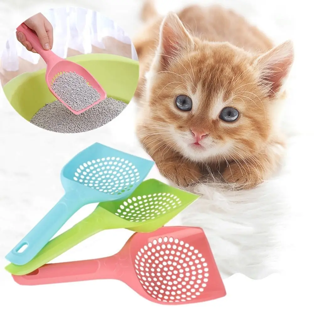 Stainless Steel Metal Cat Litter Scoop Ergonomic Handle Pets Poop Sifting Tool Non Stick Mesh Litter Box Scooper