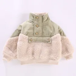 Giacca invernale in lana di agnello per bambino Unisex Patchwork in pile felpa calda felpe con cappuccio per bambini cappotto imbottito in cotone sciolto vestiti per ragazzo