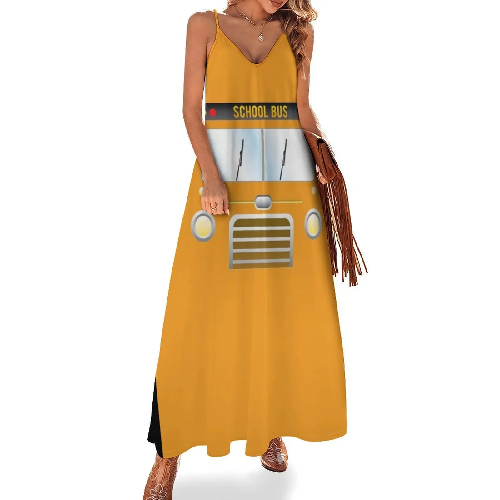 

Yellow school bus costume - Perfect gift for husband and wife Sleeveless Long Dress Dress vintage women's summer jumpsuit Dress