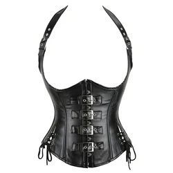 Steampunk 코르셋 PU 가죽 Underbust 섹시한 탑 여성용 조끼 허리 고딕 바스크 셰이퍼 스트랩 Bustiers