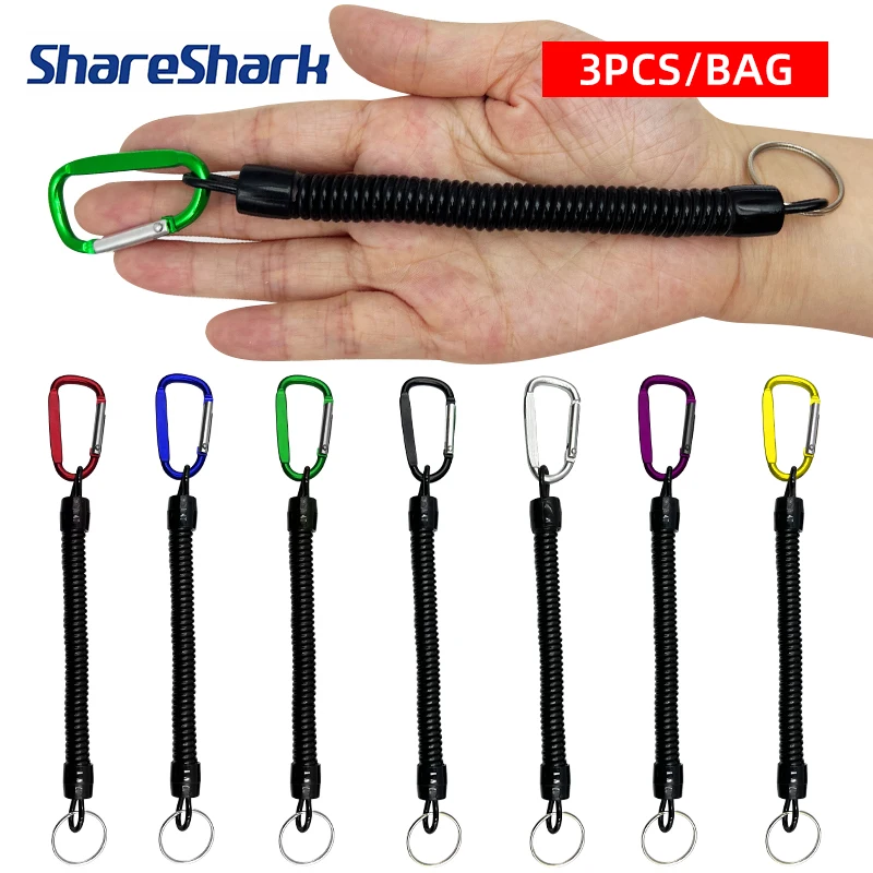 ShareShark Angel-Lanyards: Einziehbare Spiralleine mit Karabiner – Bootsfischen-Seil, Halteleine, Angelzubehör