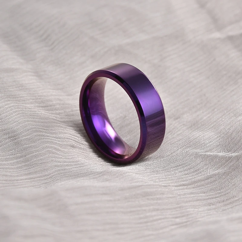 

8MM Purple Glossy Stainless Steel Men's Rings Anniversary Party Wedding Engagement Band Unisex Jewelry Men Birthday Gift