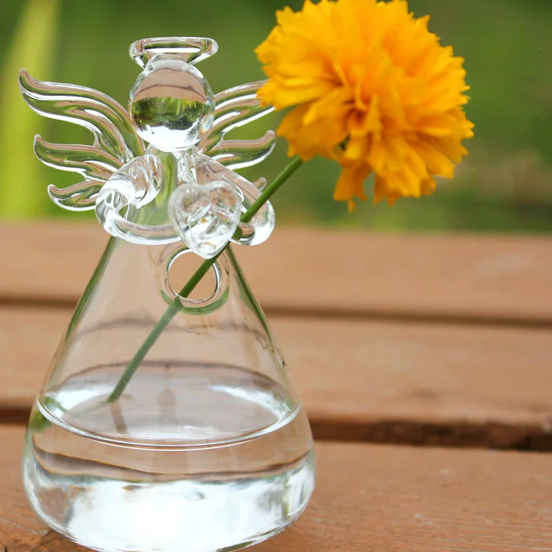 Small Vases For Flowers Outdoor & Indoor Clear Ornaments In Angel And Heart Patterns Hydroponic Angel Glass Vases For Weddings