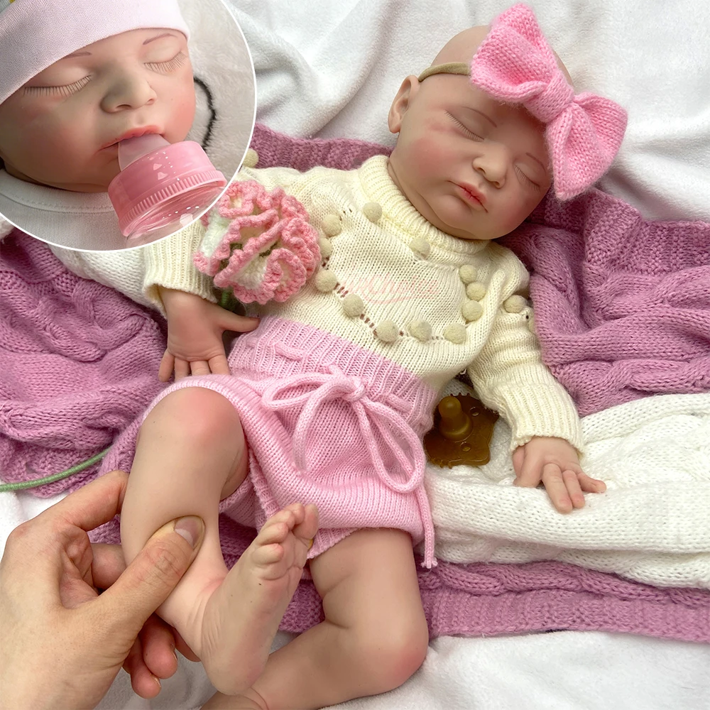 

45cm Can Open Mouth Girl Solid Silicone Reborn Baby Realistic Soft Touch Feeling 3D Skin Weighted Rebirth Doll for Dementia Gift