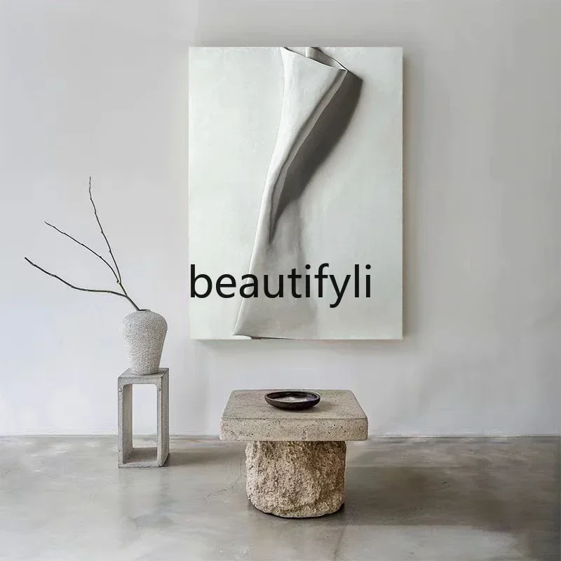TTT Three-Dimensional Relief Living Room Hanging Painting Modern Minimalist High-End Entrance Wood Carving Decorative Pai