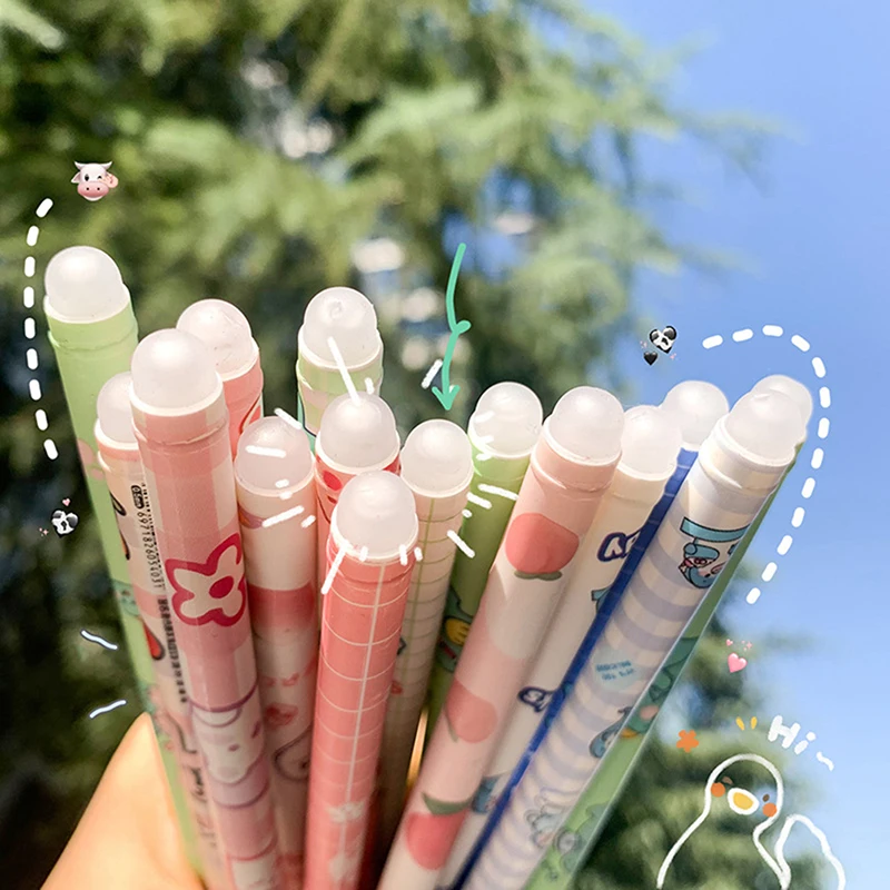 6Pc/Set Kawaii Cartoons Neutral Erasable Pen 0.5mm blue Gel Pens Washable handle School Office Supplies kids Statione