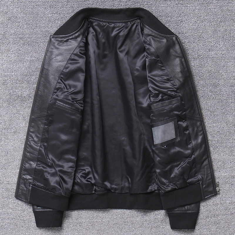 

New Men's Haifeng Genuine Leather Jaet Top Layer Cowhide Baseball Sle Motorcycle Jaet ort Outerwear