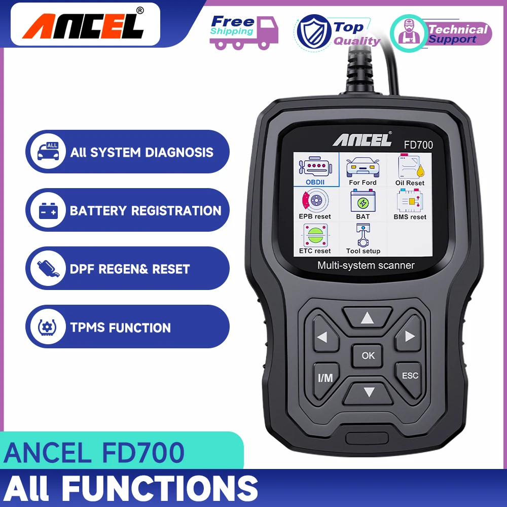 ANCEL FD700 All System OBD2 Scanner for Ford /Lincoln/Mercury Disgnostic Tool Code Reader OBD 2 with Engine ABS SRS EPB/Throttle