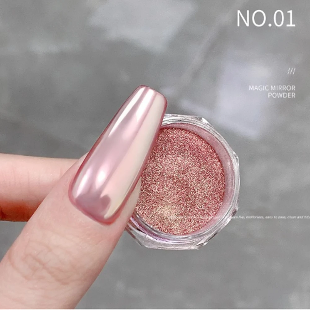 1 słoik Aurora Magic Mirror Nail Art proszek netto 0.8g holograficzny spolaryzowany chromowany pigment + 1 wacik Manicure światło księżyca brokat