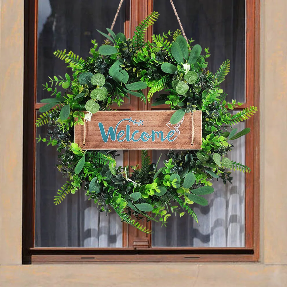 

Wooden Sign Decor Artificial Leaf Wreath Festival Spring Home Wedding Non Withering Realistic Front Door Hanging Plants