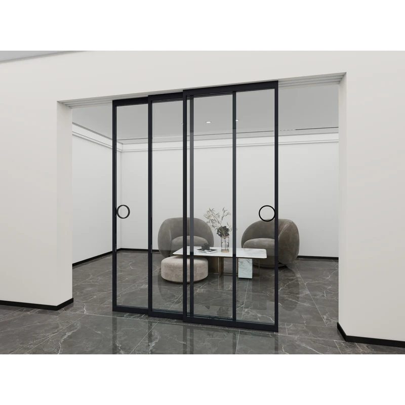 

Современная раздвижная дверь-перегородка с 3 панелями и скрытым механизмом открывания для кухни и гостиной, с возможностью индивидуальной настройки, для больших проемов.