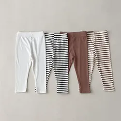 New Spring Autumn Kids Clothes Girl Children Ribbed Solid Leggings Boy Baby Striped Casual Pants Infant Cotton Homewear Trousers