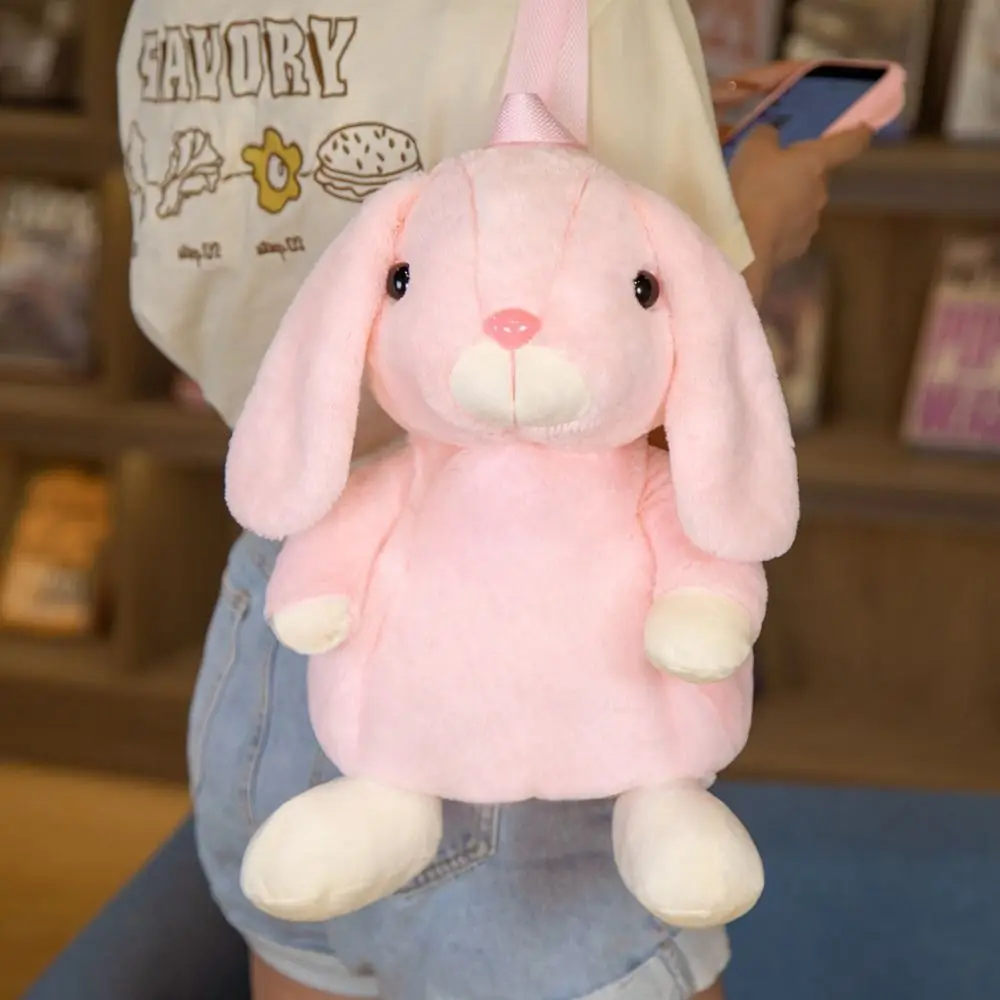 Sac à Dos en Peluche de Lapin à Boucles d'Oreilles pour Enfant, Cartable, Cadeau pour Étudiant