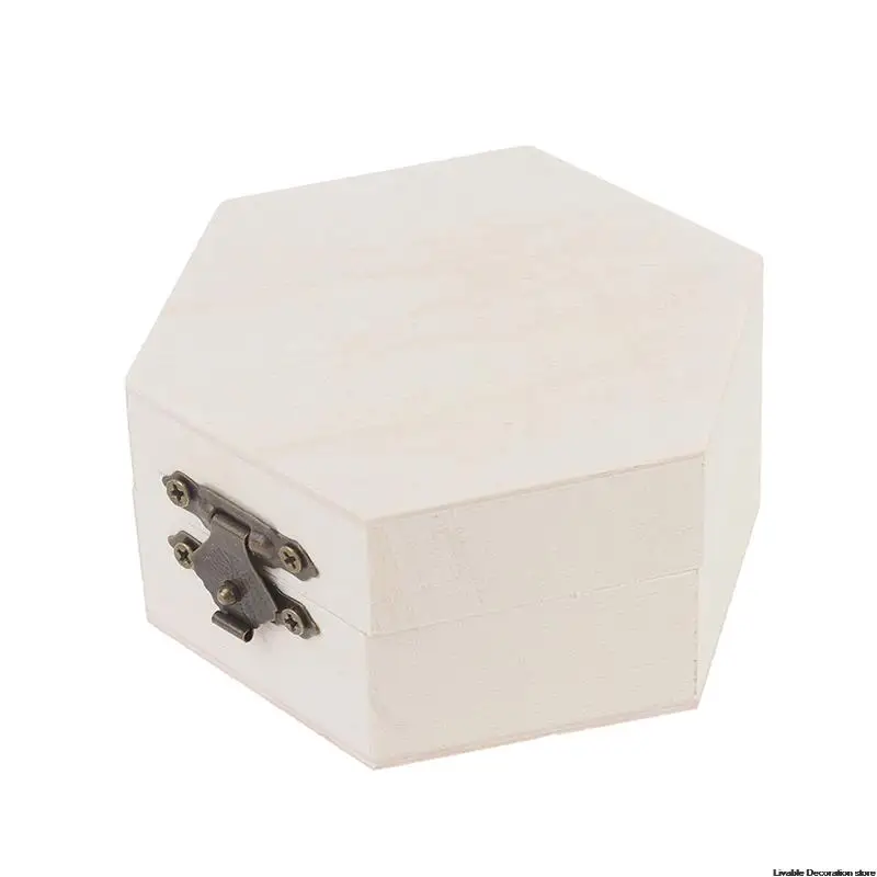 Hexagonal Shaped Wooden Storage Box Jewelry Wedding Gift Box Jewelry Display Wooden Box Eternal Flower Packaging Gift