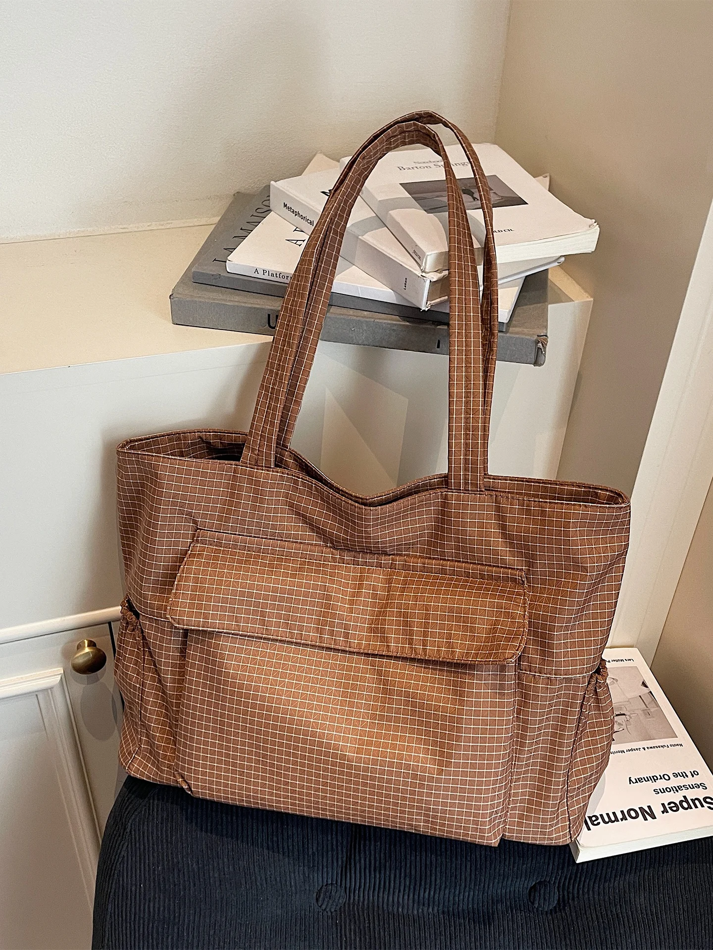 

Trendy Plaid Cotton oulder Bag Large Capaci Commuter Tote Bag for Students Casual Simple Sle Women's Bag in 2025