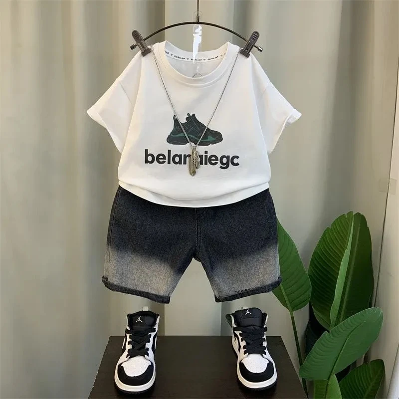 

2-9Y Children's Summer Set 2023 New Fashionable Boys' Baby Short Sleeve T-shirt Shorts 2 Pieces Kids Clothes Suit For Boy