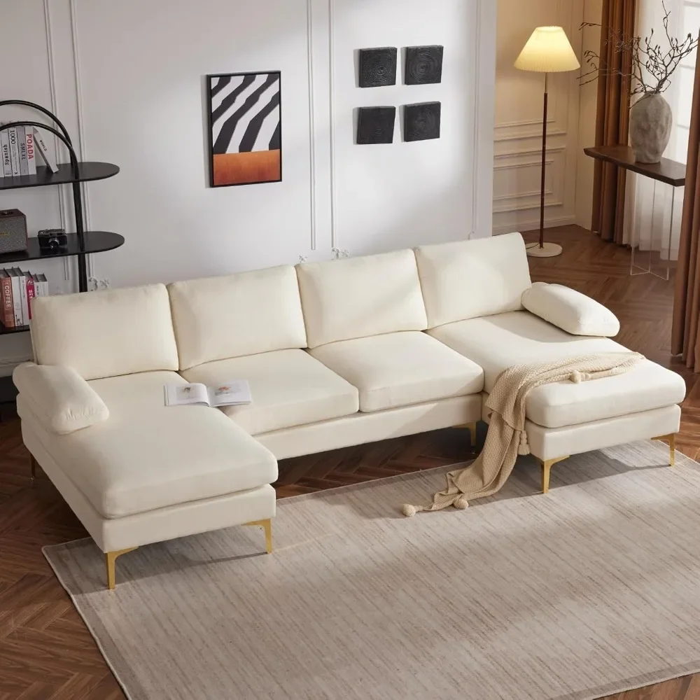 Sofá seccional Convertible en forma de U, 110 ", 4 plazas, tapizado Chaise longue para sala de estar, Oficina