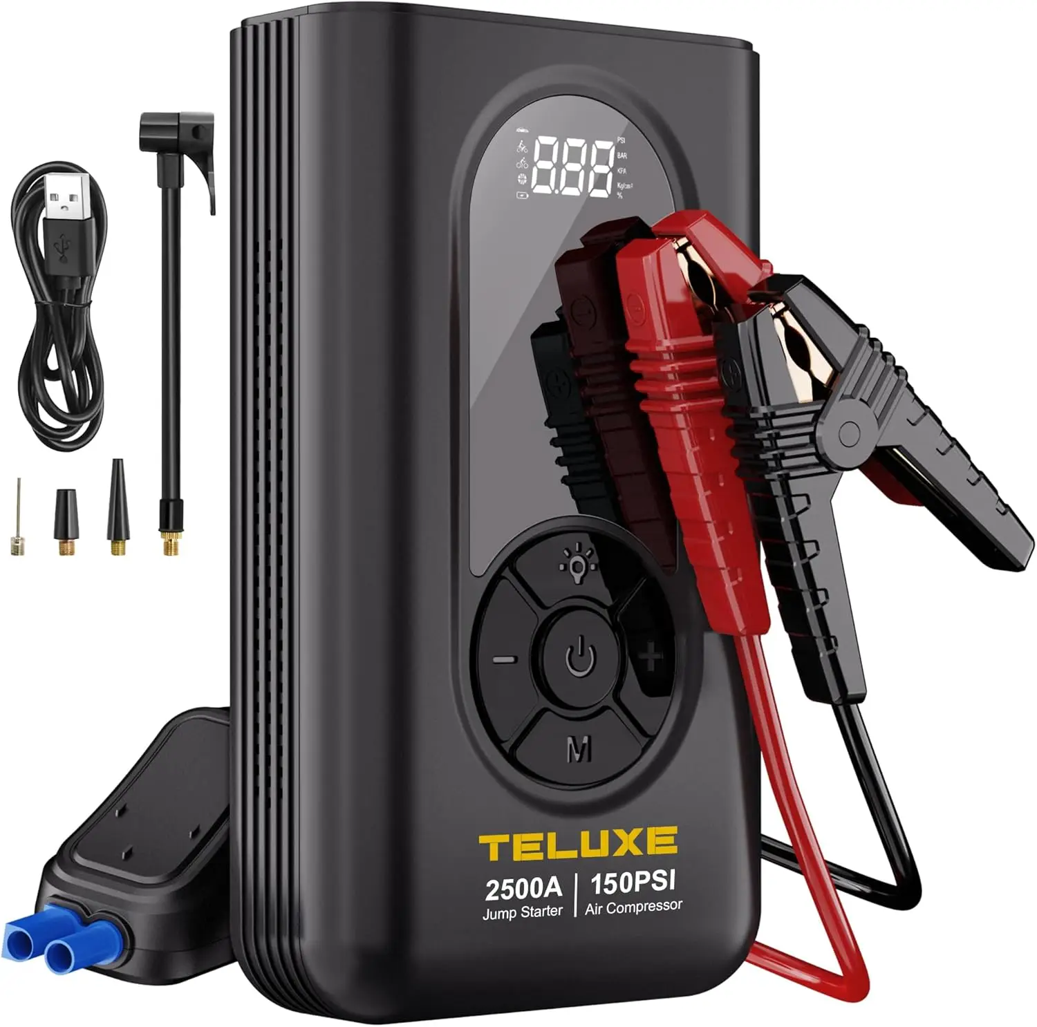 

2500A Jump Starter with Air Compressor, 12V Lithium Battery Booster for Gas/Diesel Engines, Digital Tire Inflator