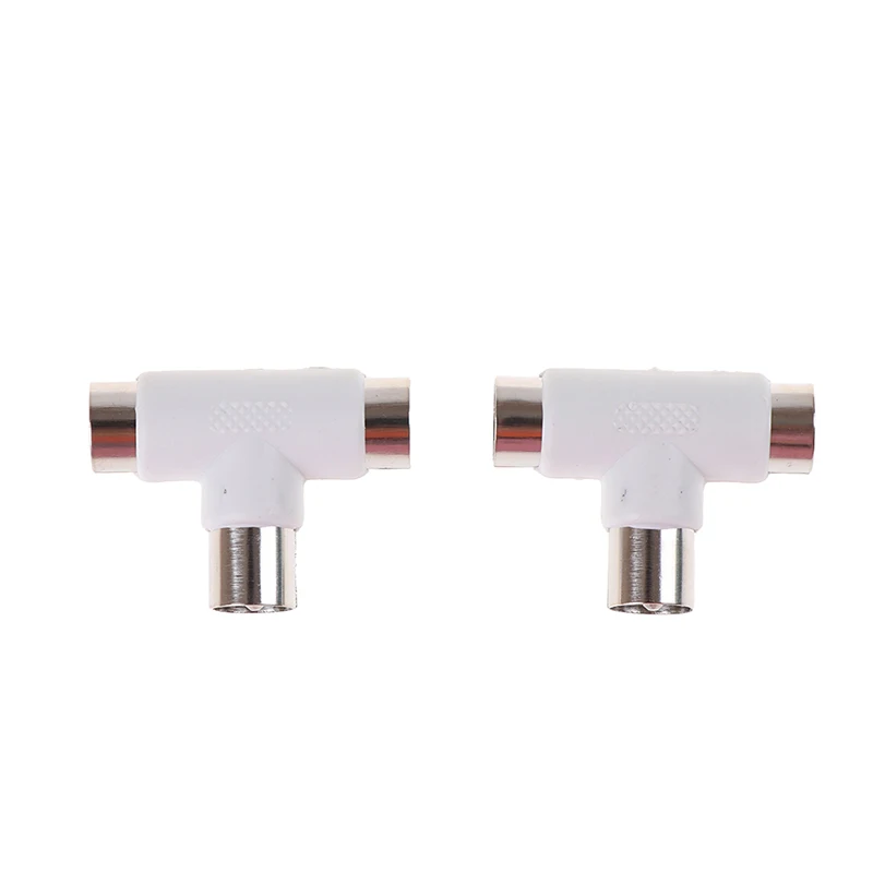 2pc 2 Way TV T Splitter Aerial Coaxial Cable Male to 2 Female Connectors Adapter