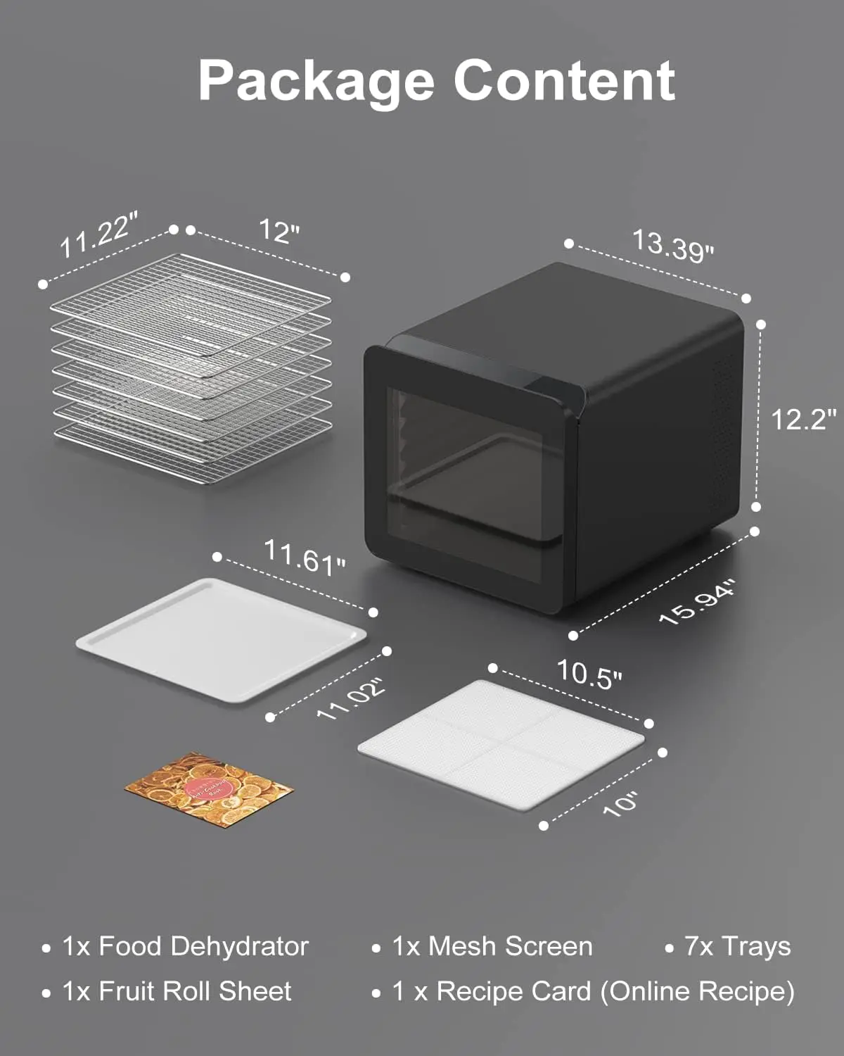 Máquina deshidratadora de alimentos, 7 bandejas de acero inoxidable, secador deshidratado de gran espacio de secado, temporizador ajustable y control de temperatura