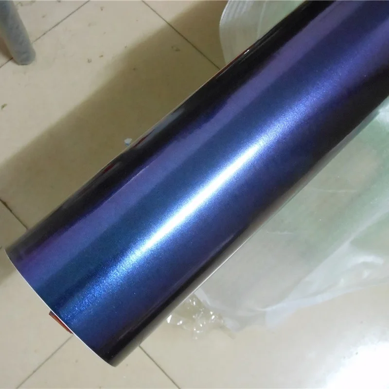 Stiker Vinyl Glitter Berkilau Mutiara Bunglon Mengubah Warna dari Biru ke Ungu untuk Pembungkus Seluruh Bodi Mobil, Film Vinyl Glitter Berlian