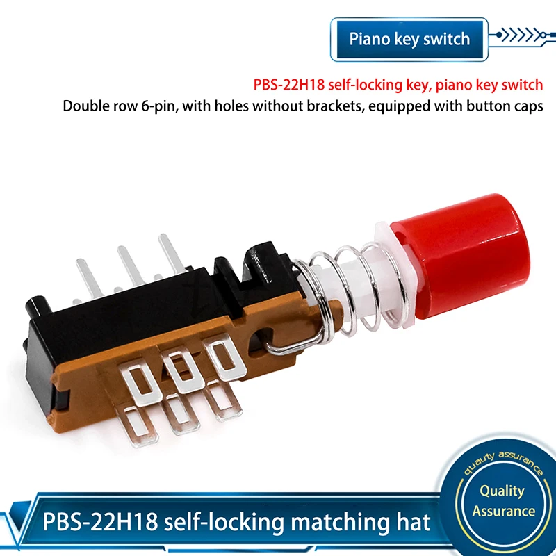 10 Pcs Button Piano Key Switch 6-Pin Linkage With/Without Lock Without Bracket Hole Connector With Cover