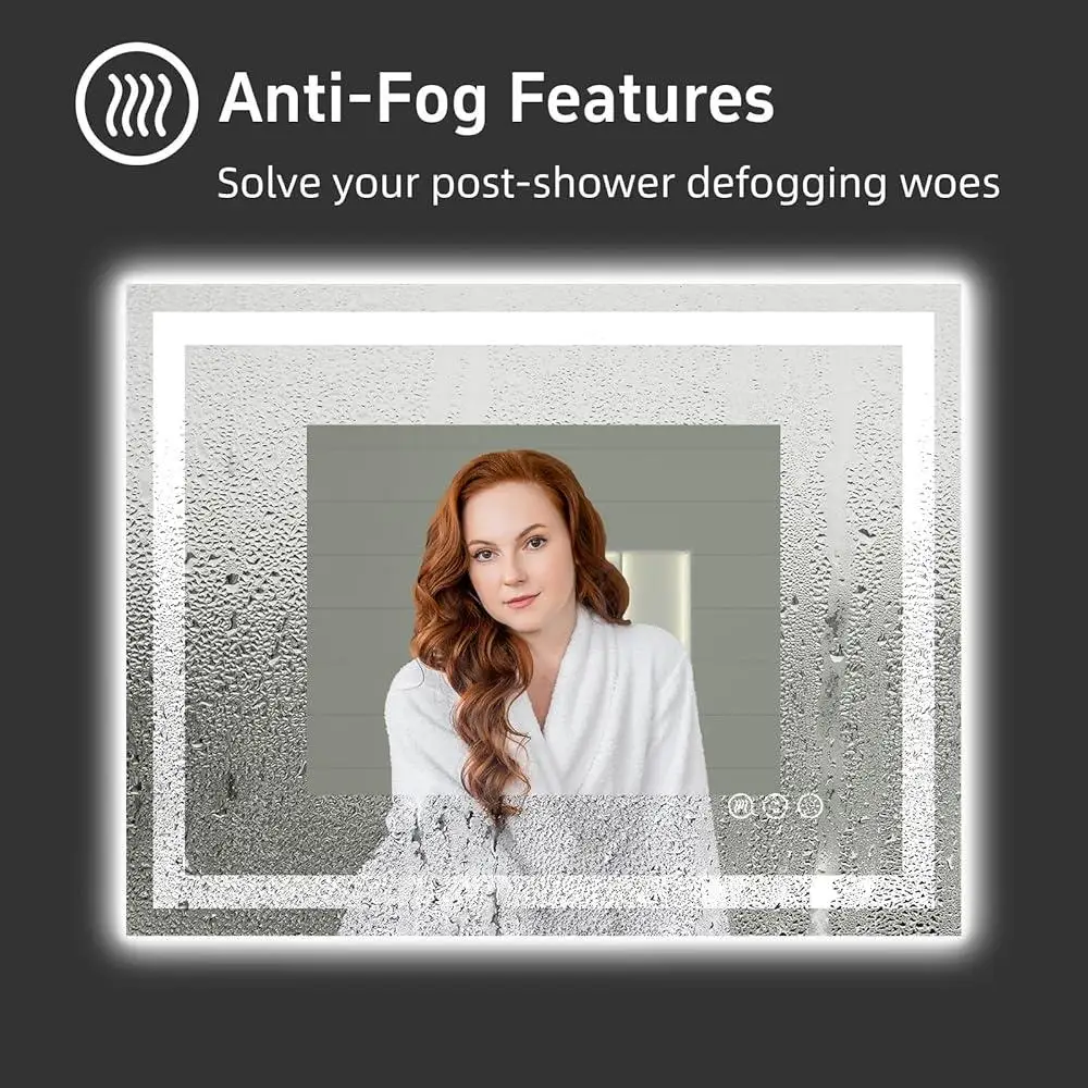 Dimmable LED Bathroom Mirror with Double Lights Anti-Fog Backlit Front Light Adjustable Brightness Touch Control Shatter-Proof