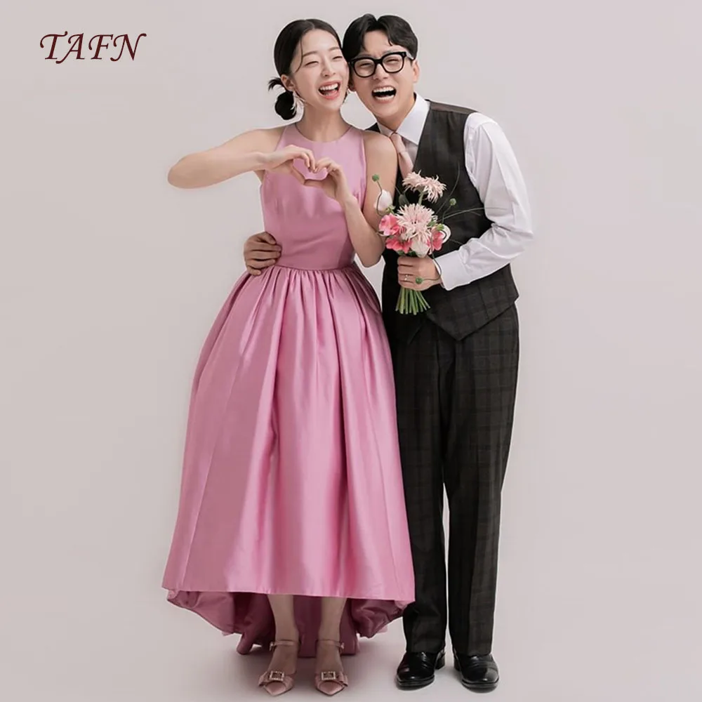 

TAFN Korea Wedding Shooting Dresses O-Neck Sleeveless Bridal Gown A-line Sweep Train Satin 한국 웨딩드레스 Custom Made