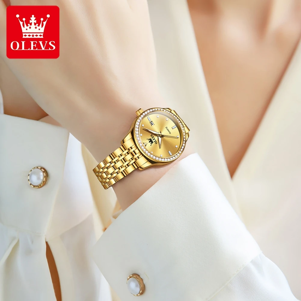 OLEVS Brand Fashion Diamond Stainless Steel Quartz Watch Women Waterproof Luminous Date Luxury Watches Womens Relogio Feminino