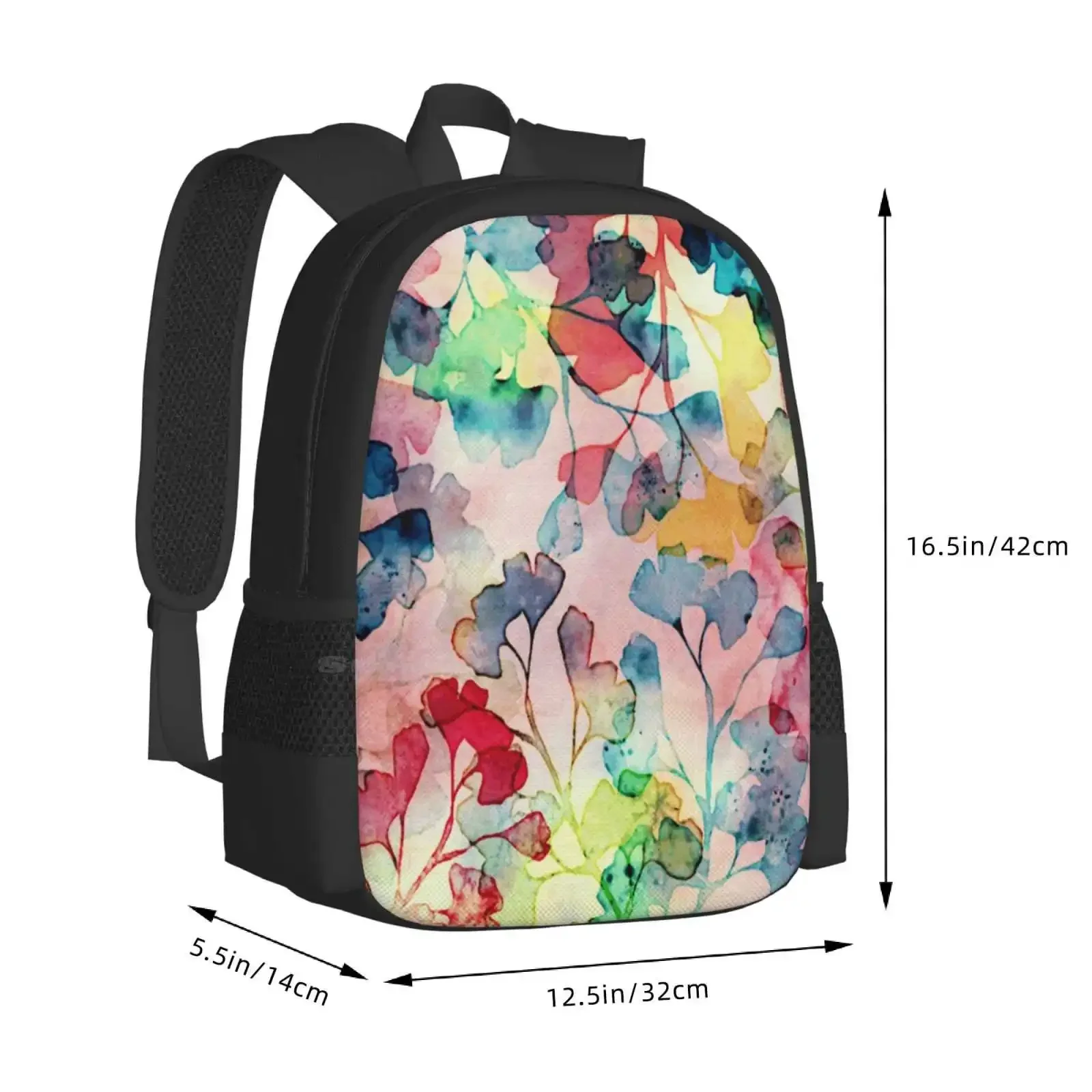 ألوان مائية أوراق الجنكة تصميم نمط الموضة السفر كمبيوتر محمول حقيبة المدرسة حقيبة ألوان مائية أوراق الجنكة نمط الأزهار #3
