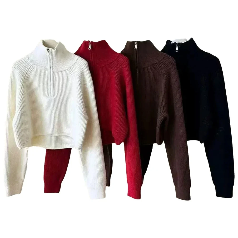 

2025 Autumn Winter Fashion Women's Loose Knitted Pullovers Half Zipper Turtleneck Sweaters Casual Comfortable Full Sleeve Top
