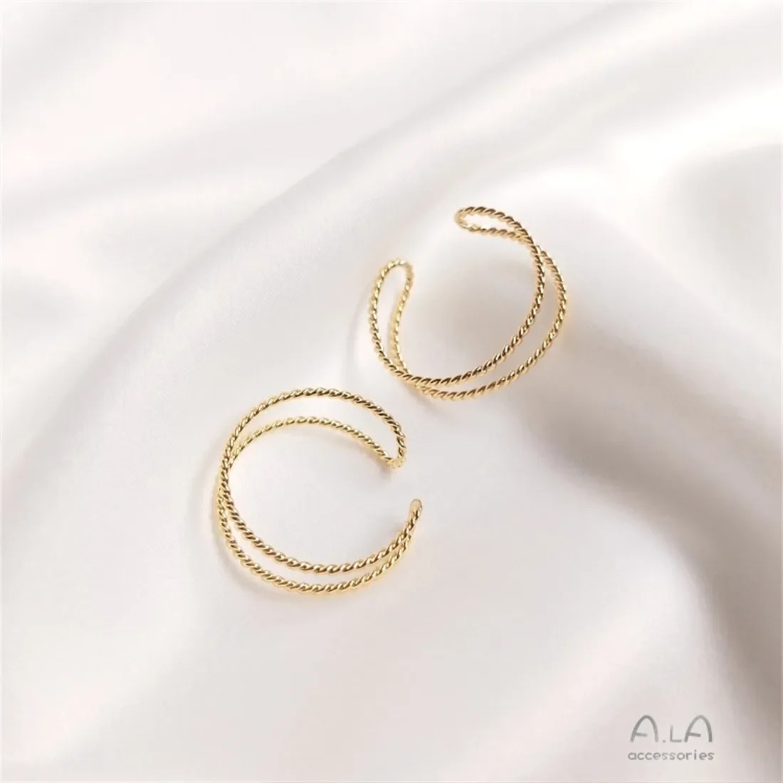 14K Gold-Color Batch Flower Twist Copper Wire Double Strand Ring Hand-clamped Beads Winding DIY Accessories Double Ring Ring