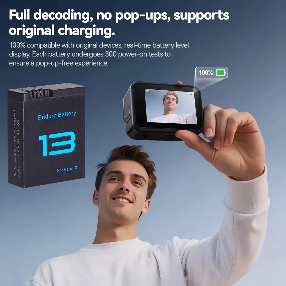 2100mAh Battery For GoPro Hero 13 Li-ion Battery Pack Motion Camera Battery Storage +3-Slots Box Charger Rechargeable Batteries