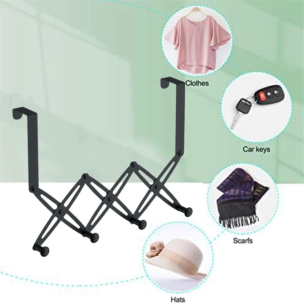 Over the Door Hooks,Retractable Stainless Steel over the Door Hanger,Expandable Towel Coat Rack Hanging Six Hooks