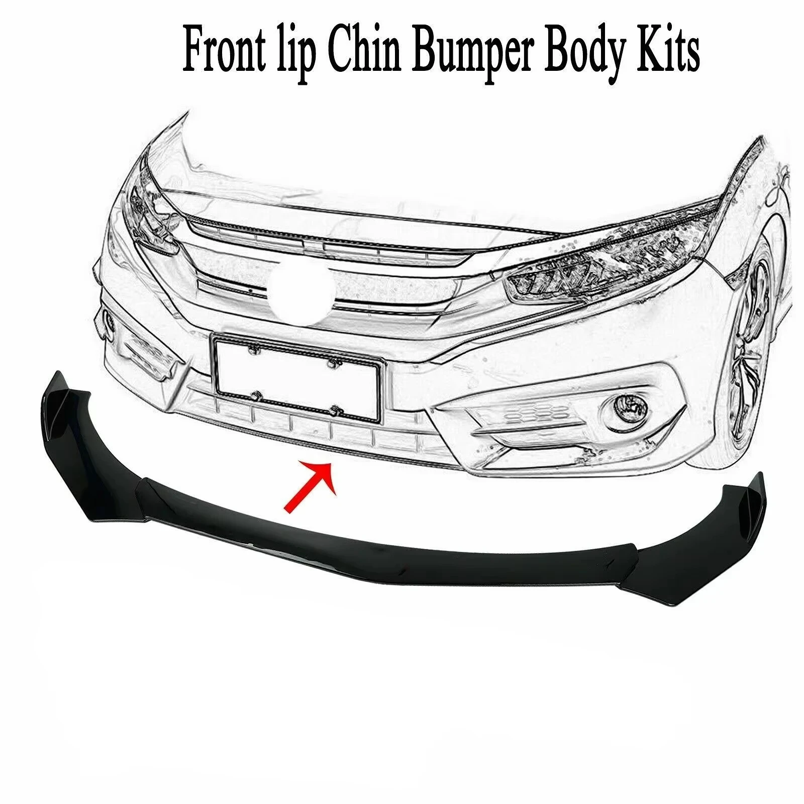 Front Bumper Lip Splitter Spoiler + Stainless Steel Bumper Support Bars Universal Car Front Lip Chin Bumper Body Kits