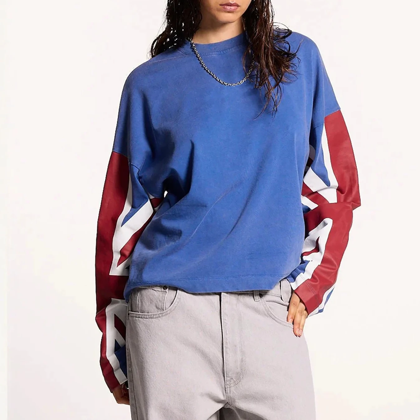 Autumn and Winter Contrasting Street Long Sleeved T-Shirt Y2K Printed Top Pullover High Street Fashion Trend T-Shirt