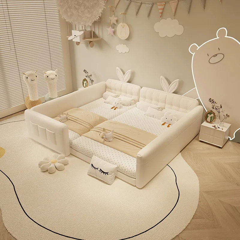 & Full Size Adults Luxury Bedroom Beds Kids Room Guardrail Family Bed Frames 180x200cm Queen Children Headboard Home Furniture