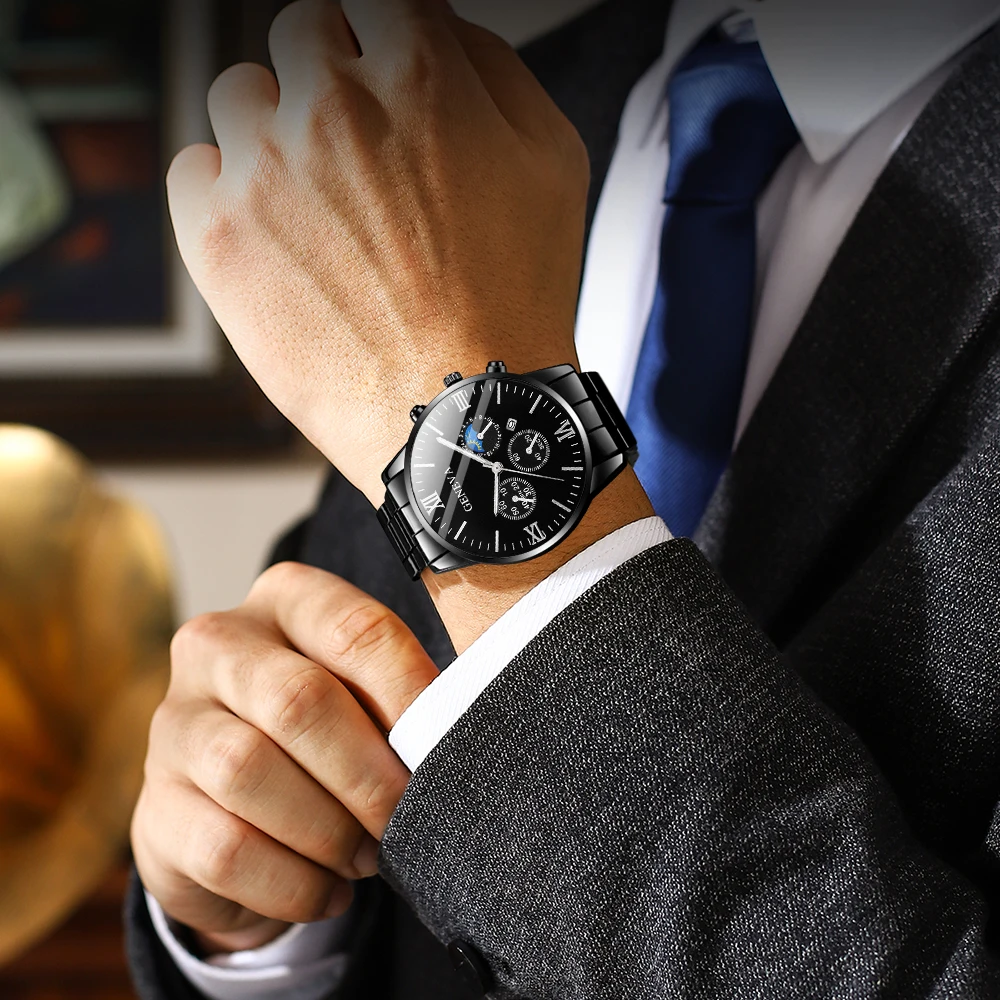 4-piece men's new watch and accessories combo set, business-casual style, an excellent choice for gifts