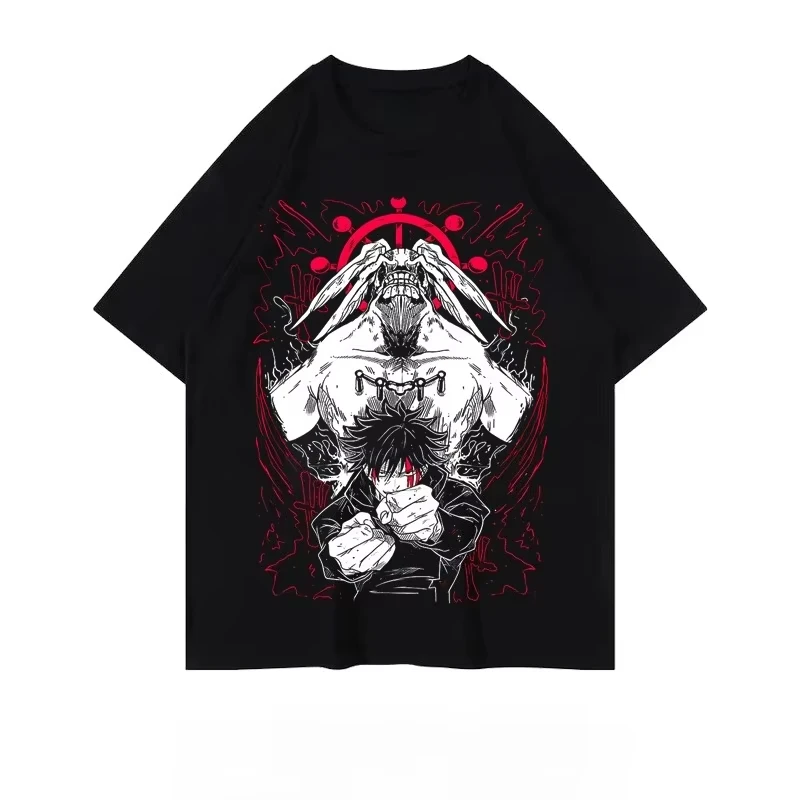 

Spell Return To War Five Stripes Wu Crew Neck Cotton T-Shirt Summer Japanese Animation Women's Casual Short Sleeve Printed Top