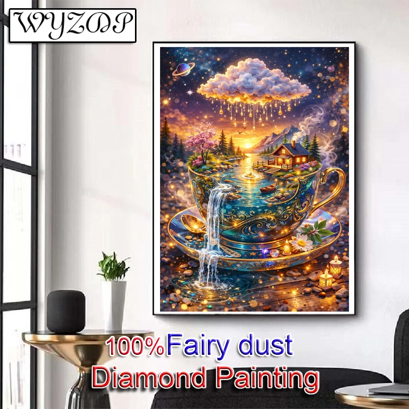 WYZDP100% Fairy Dust Diamond Painting Landscape Square Mosaic Embroidery Artware Cross Stitch Full Crystal Embroidery Art Decor